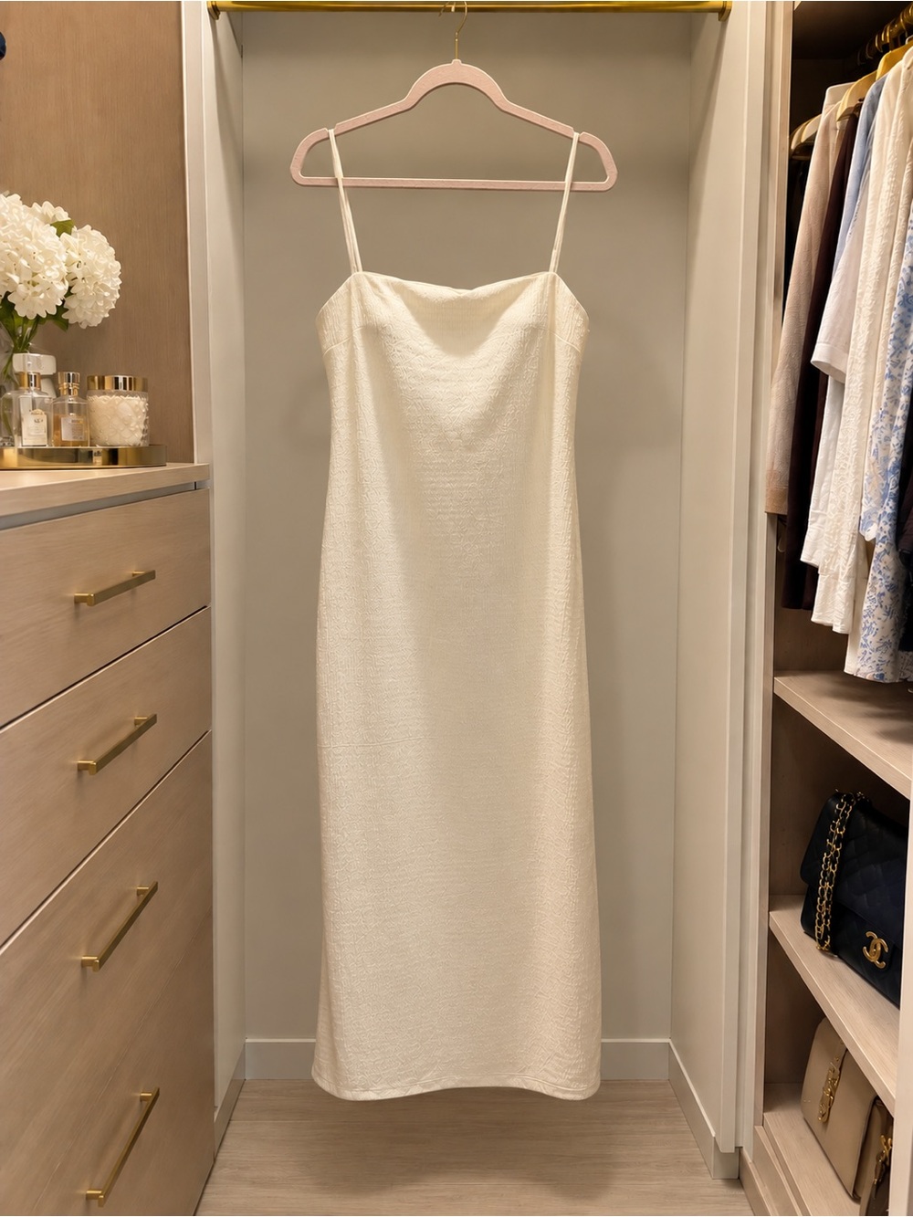 Cream Slip Dress with Spaghetti Straps